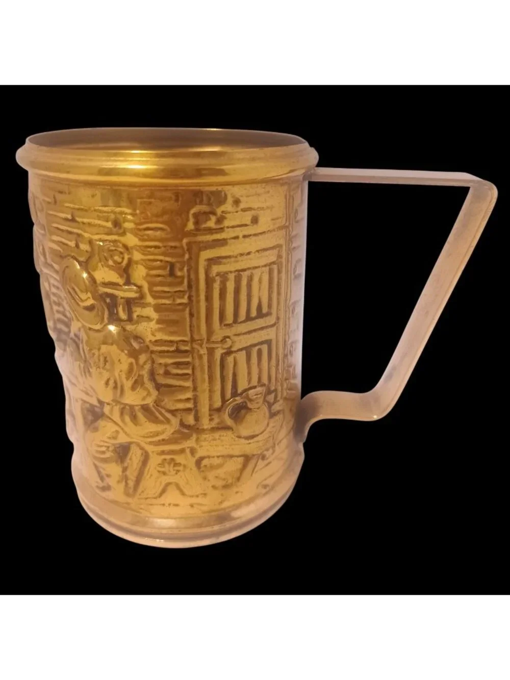 Vtg Brass Beer Mug Decorative Bierpul Cup Embossed Tavern Scene Made in Holland